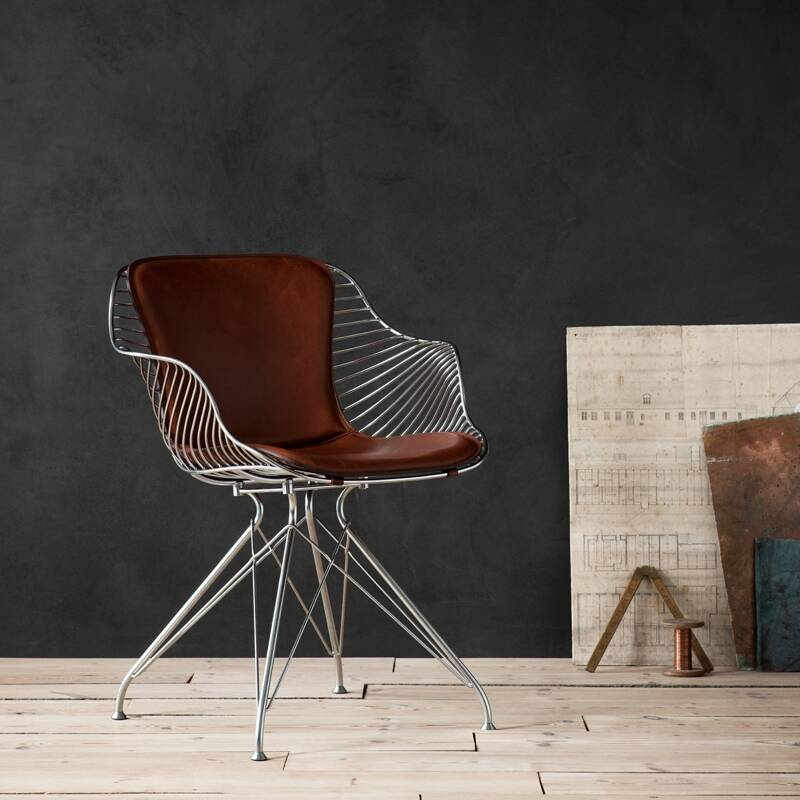 Chaise WIRE DINING CHAIR Chrome/ Cuir Horizon Cognac OVERGAARD & DYRMAN