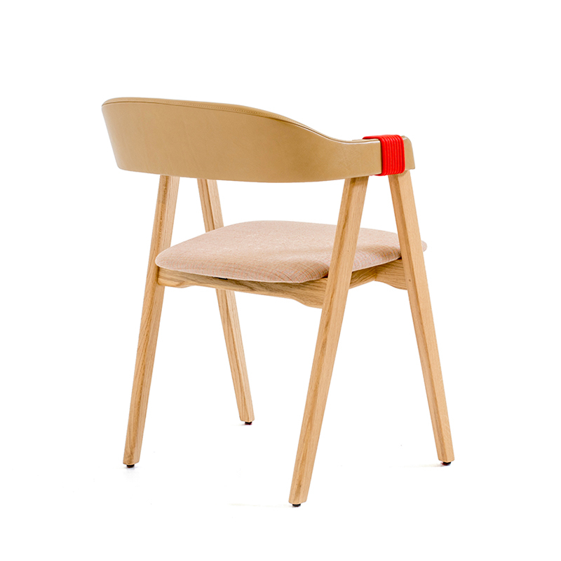 Chaise MATHILDA Dossier cuir Ginger/ assise tissu beige MOROSO