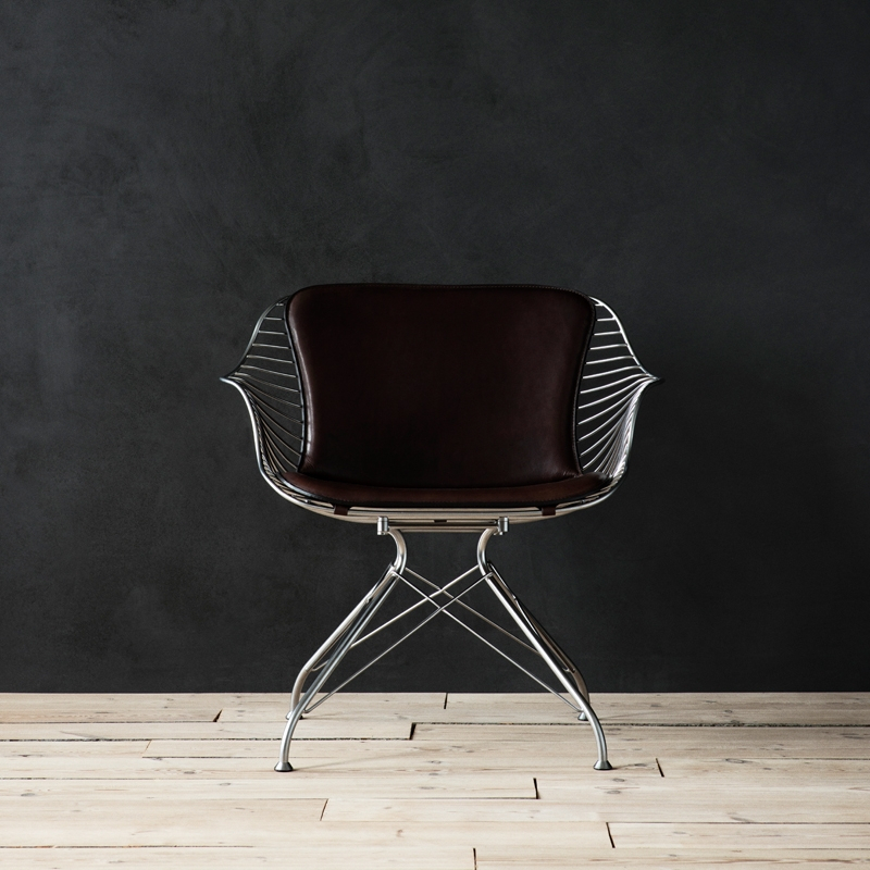 Fauteuil WIRE LOUNGE CHAIR Chrome/ Cuir Elegance marron foncé OVERGAARD & DYRMAN
