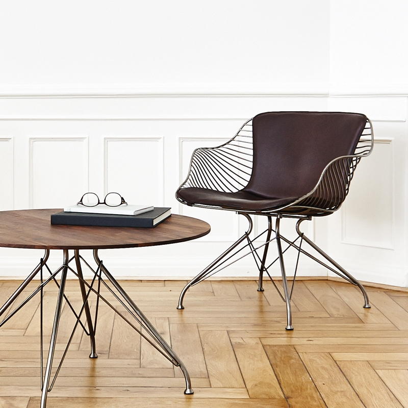 Fauteuil WIRE LOUNGE CHAIR Chrome/ Cuir Elegance marron foncé OVERGAARD & DYRMAN