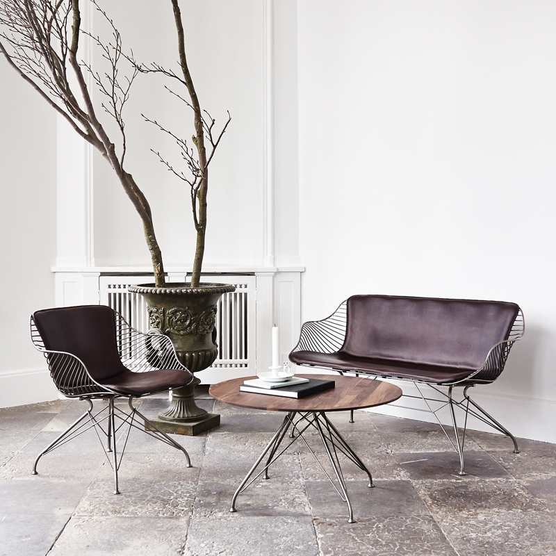 Fauteuil WIRE LOUNGE CHAIR Chrome/ Cuir Elegance marron foncé OVERGAARD & DYRMAN