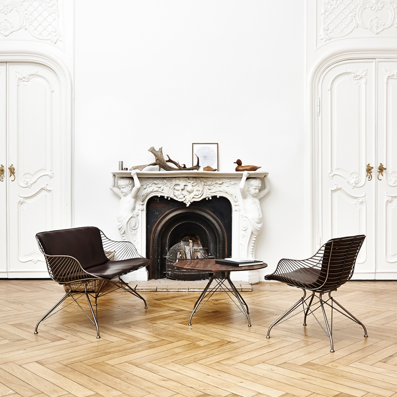 Fauteuil WIRE LOUNGE CHAIR Chrome/ Cuir Elegance marron foncé OVERGAARD & DYRMAN