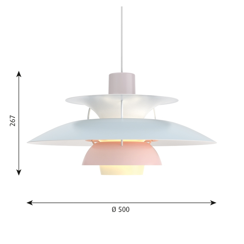 Suspension PH 5 Pastel gris oyster bleu rose LOUIS POULSEN