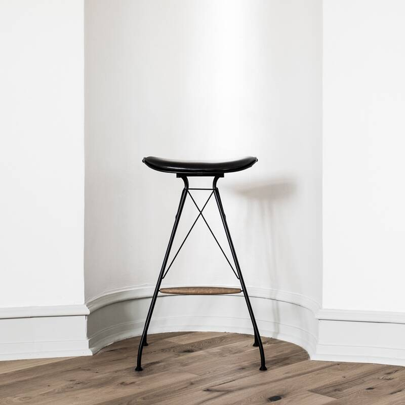Tabouret haut WIRE BARSTOOL HIGH Noir/ Cuir Elegance noir OVERGAARD & DYRMAN