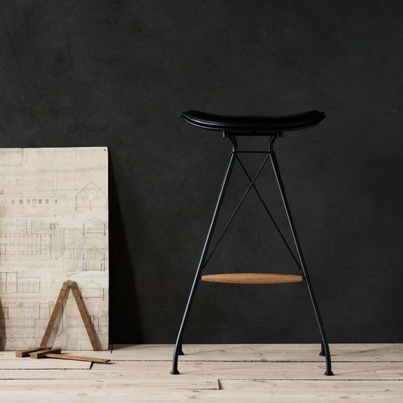 Tabouret haut WIRE BARSTOOL HIGH Noir/ Cuir Elegance noir OVERGAARD & DYRMAN
