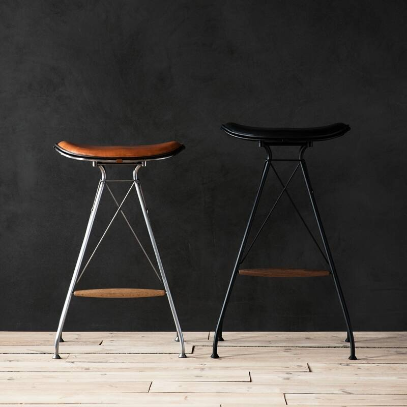 Tabouret haut WIRE BARSTOOL LOW Chrome/ Cuir Elegance Whiskey OVERGAARD & DYRMAN