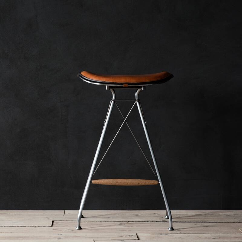 Tabouret haut WIRE BARSTOOL LOW Chrome/ Cuir Elegance Whiskey OVERGAARD & DYRMAN