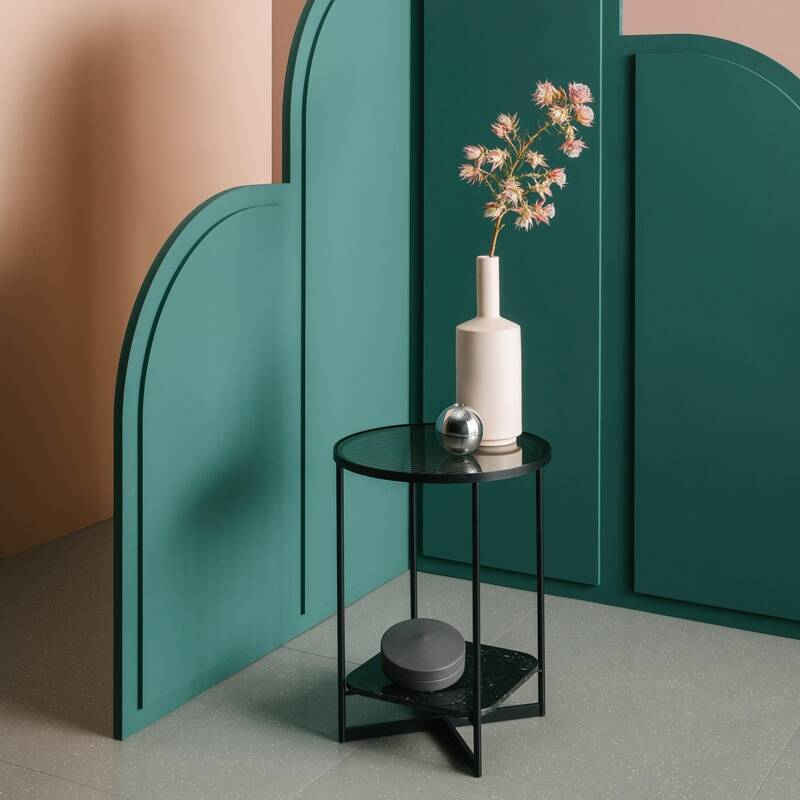Table d'appoint guéridon MOHANA S Noir/ marbre noir