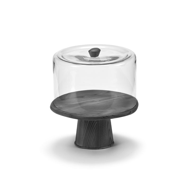 Plateau, plat Cloche en verre DUNE Frêne teinté noir SERAX
