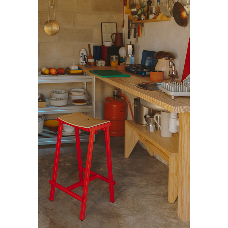 Tabouret haut TABURETE 8 H 66 Rouge vif  HAY