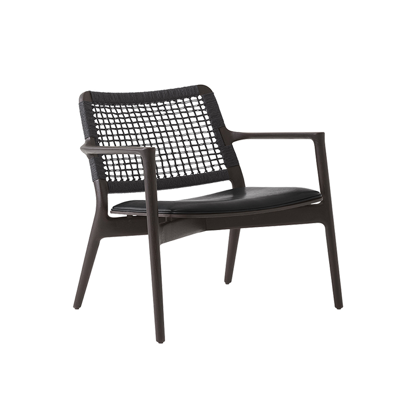 Fauteuil CABIN Cuir noir/ chêne foncé VIPP