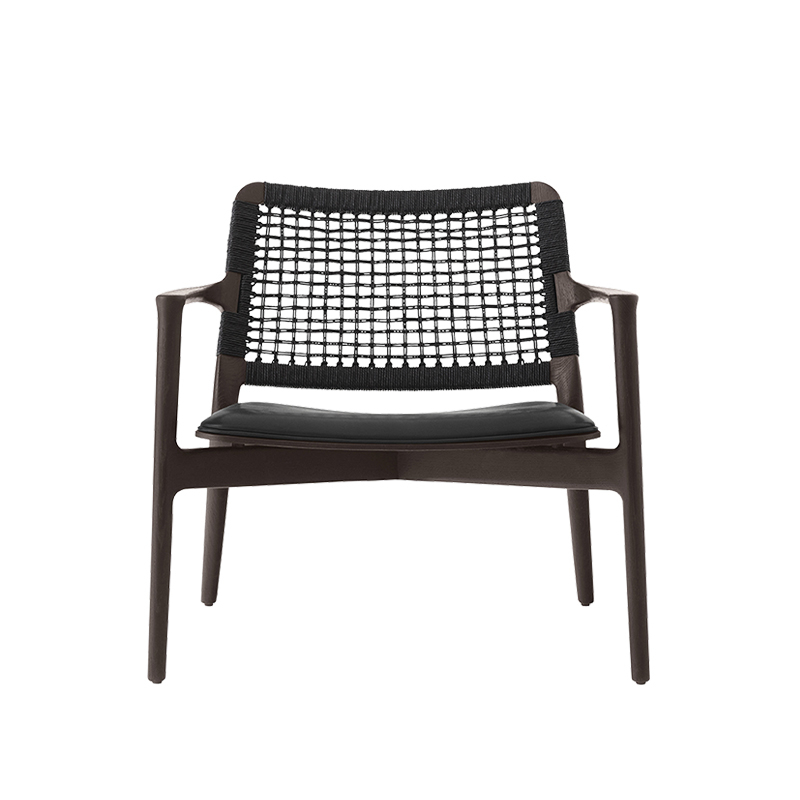 Fauteuil CABIN Cuir noir/ chêne foncé VIPP