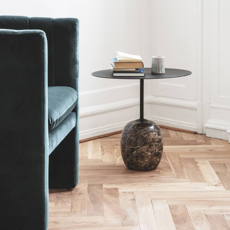 Table d'appoint guéridon LATO LN9 Noir & marbre Emperador marron AND TRADITION