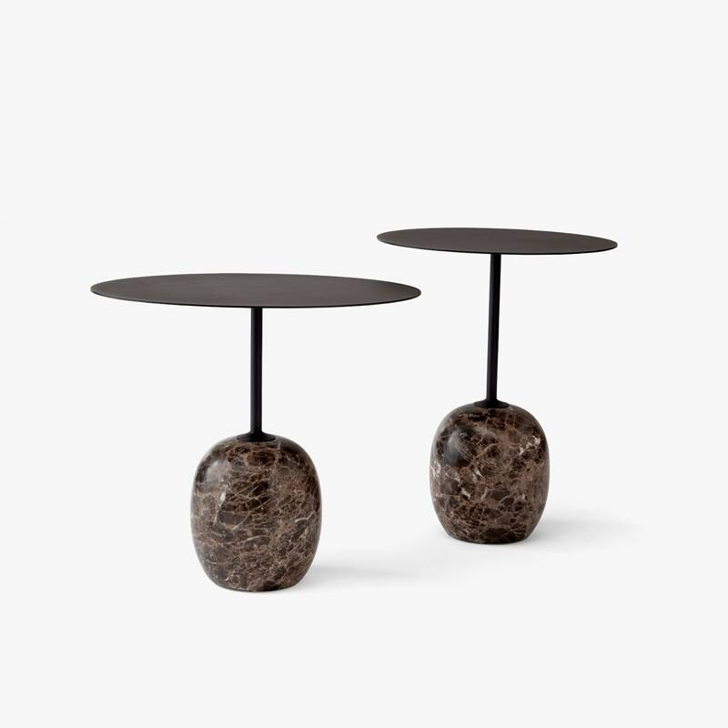 Table d'appoint guéridon LATO LN9 Noir & marbre Emperador marron AND TRADITION