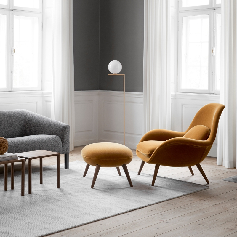 Fauteuil SWOON LOUNGE & OTTOMAN Gris foncé 180 FREDERICIA