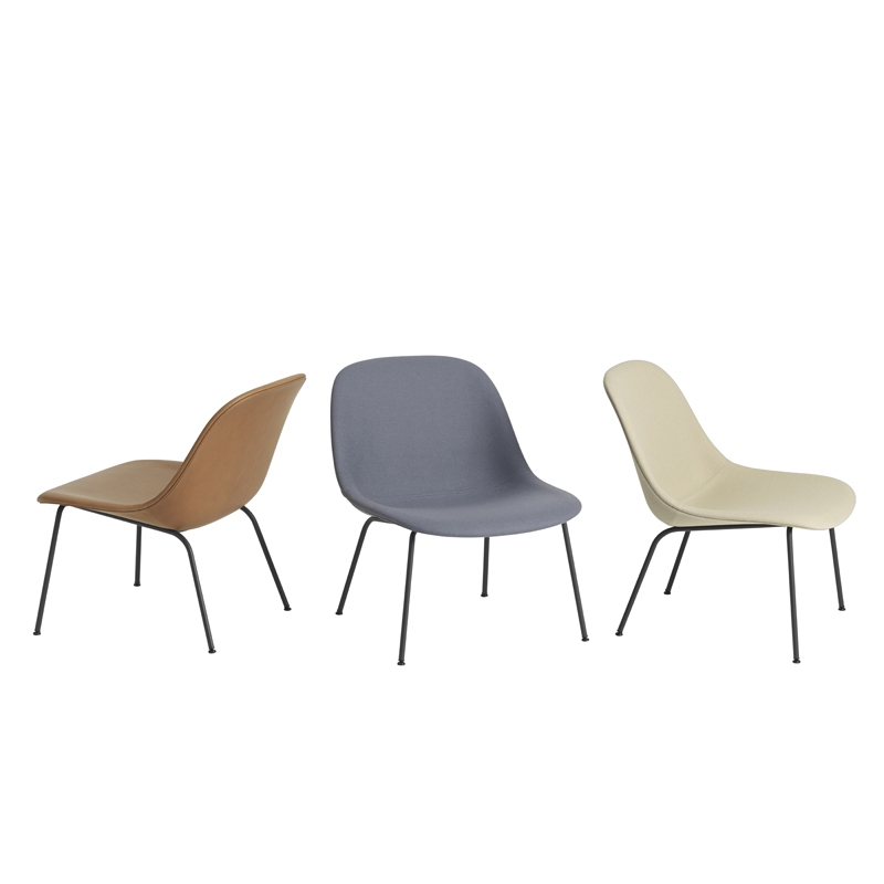 Fauteuil FIBER LOUNGE Coque tissu/ pieds acier Gris bleu 154/ noir MUUTO