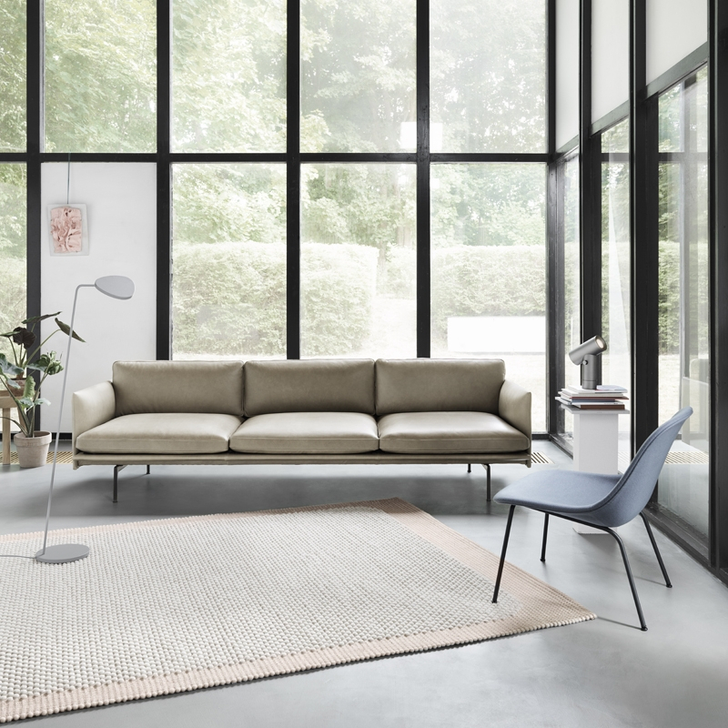 Fauteuil FIBER LOUNGE Coque tissu/ pieds acier Gris bleu 154/ noir MUUTO