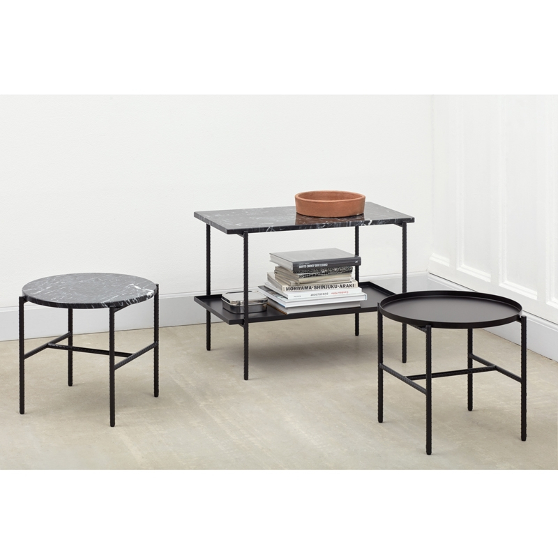 Table d'appoint guéridon REBAR 75x44 Marbre noir/ noir HAY