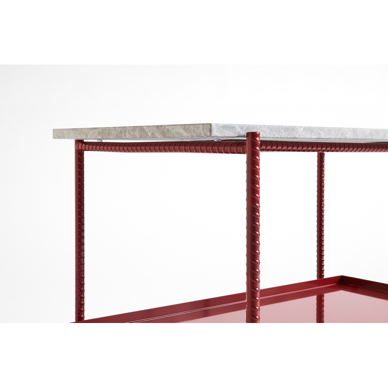 Table d'appoint guéridon REBAR 75x44 Marbre gris/ rouge HAY