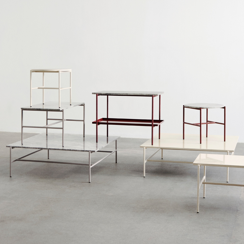 Table d'appoint guéridon REBAR 75x44 Marbre gris/ rouge HAY