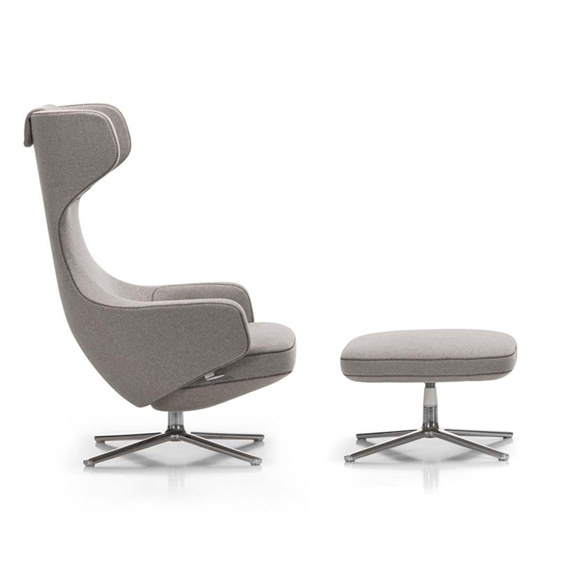 Fauteuil GRAND REPOS & OTTOMAN tissu Cosy gris galet VITRA
