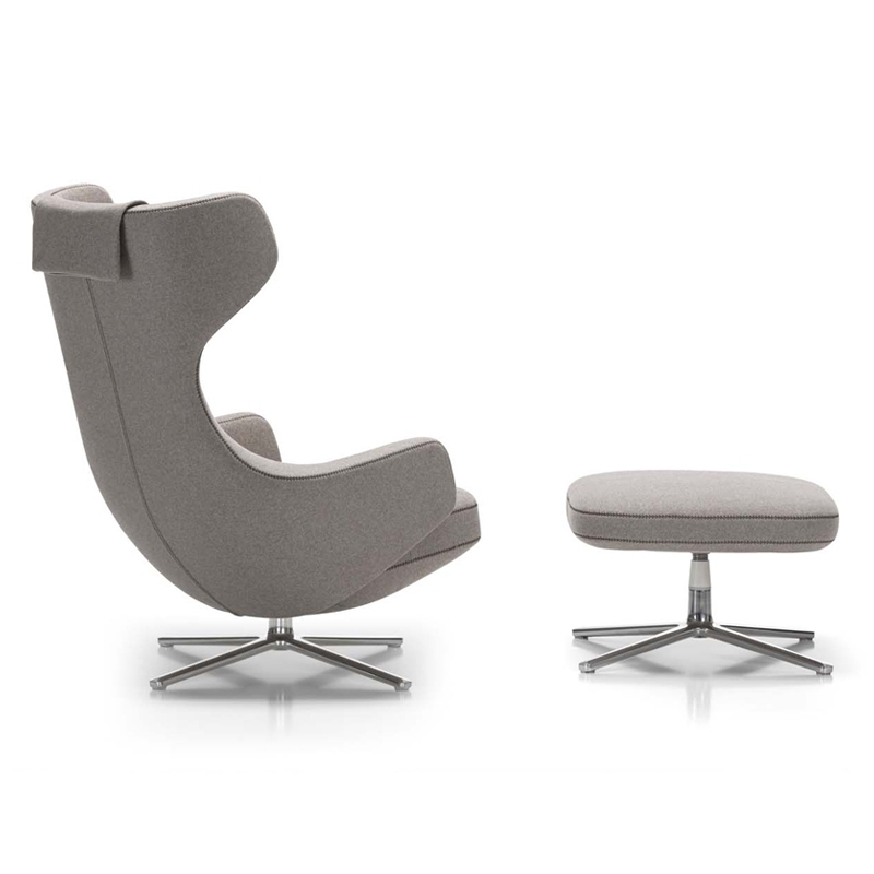 Fauteuil GRAND REPOS & OTTOMAN tissu Cosy gris galet VITRA