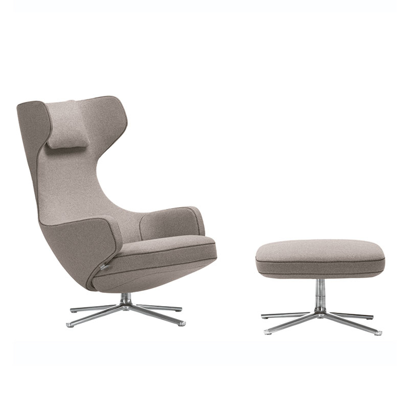 Fauteuil GRAND REPOS & OTTOMAN tissu Cosy gris galet VITRA