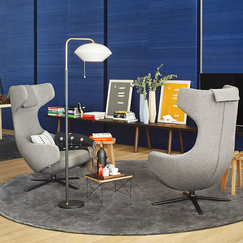 Fauteuil GRAND REPOS & OTTOMAN tissu Cosy gris galet VITRA