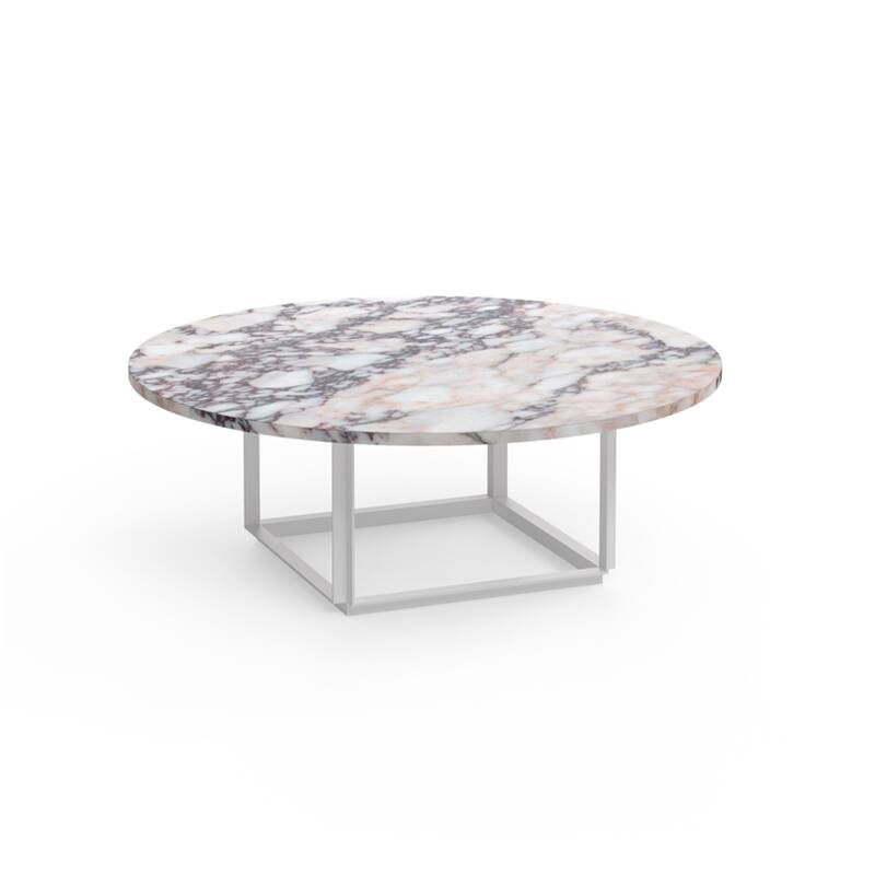 Table basse FLORENCE Ø 90 Marbre White Viola/ piètement blanc NEW WORKS