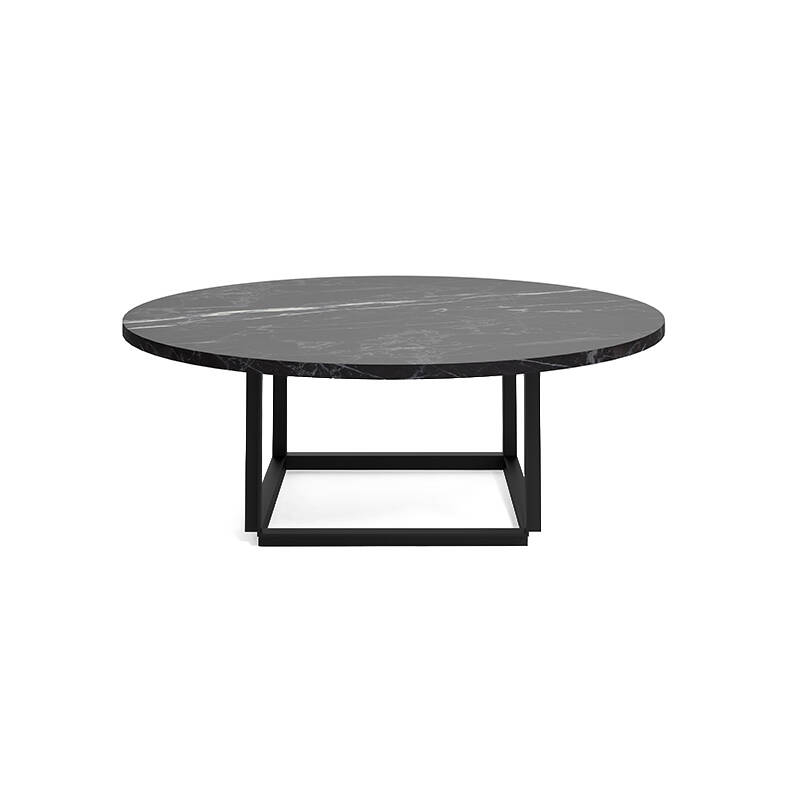 Table basse FLORENCE Ø 90 Marbre Marquina noir/ piètement noir NEW WORKS