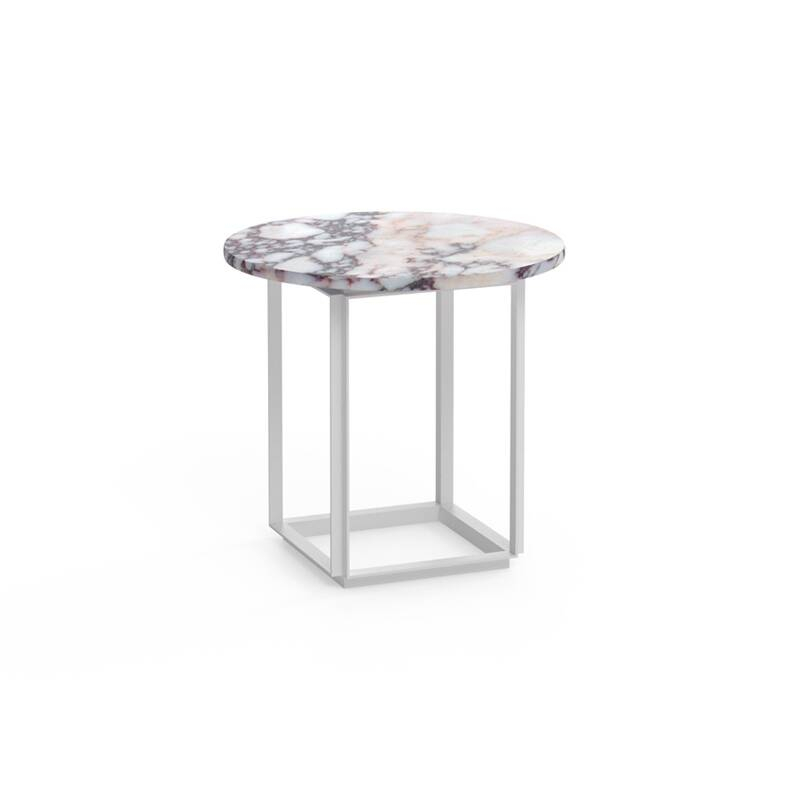 Table d'appoint guéridon FLORENCE Ø 50 Marbre White Viola/ piètement blanc NEW WORKS