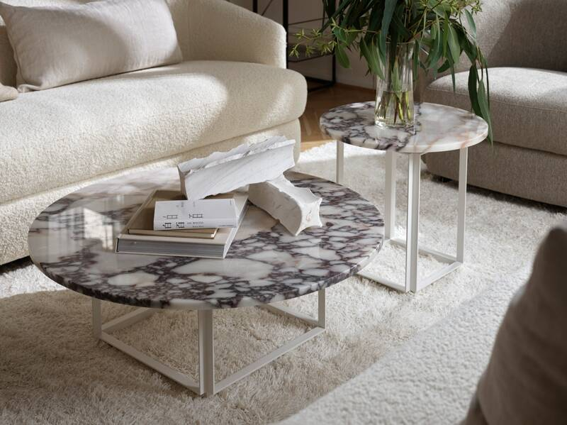 Table d'appoint guéridon FLORENCE Ø 50 Marbre White Viola/ piètement blanc NEW WORKS