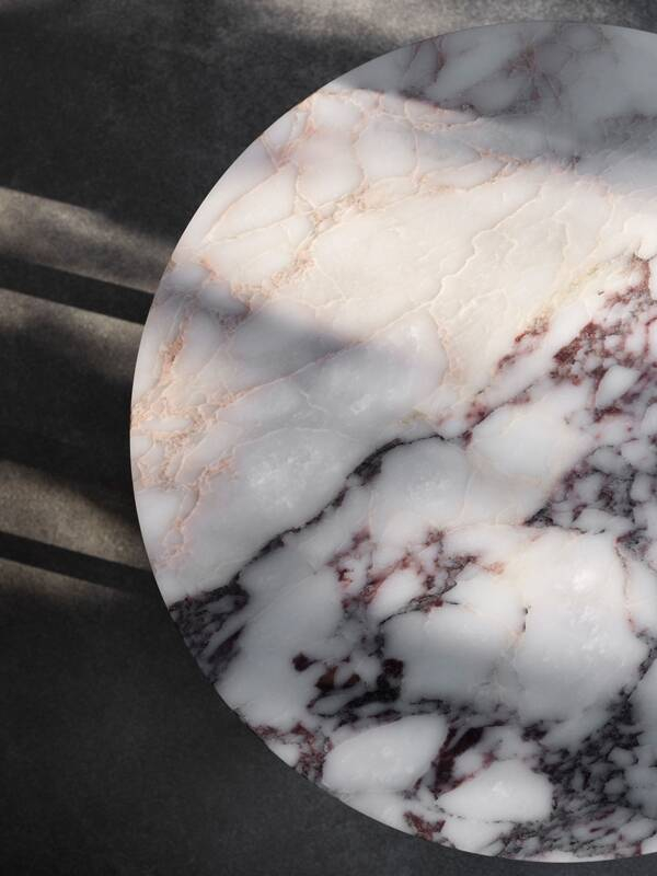 Table d'appoint guéridon FLORENCE Ø 50 Marbre White Viola/ piètement blanc NEW WORKS