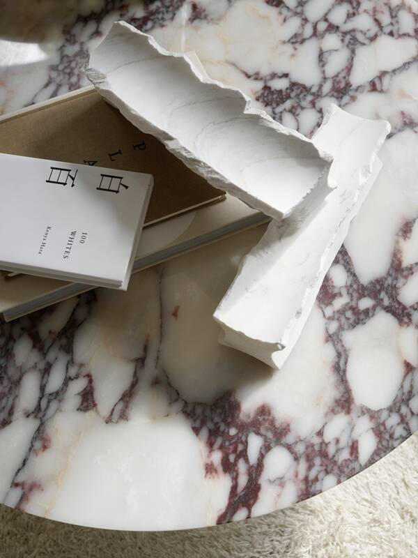 Table d'appoint guéridon FLORENCE Ø 50 Marbre White Viola/ piètement blanc NEW WORKS