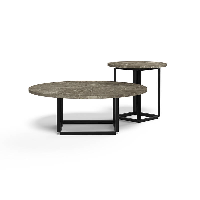 Table d'appoint guéridon FLORENCE Ø 50 Marbre Gris du Marais/ piètement noir NEW WORKS