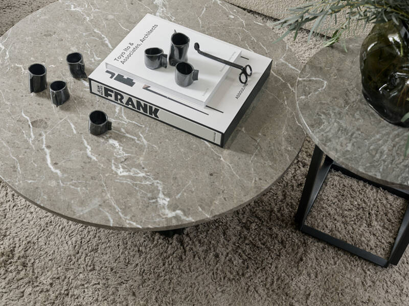 Table d'appoint guéridon FLORENCE Ø 50 Marbre Gris du Marais/ piètement noir NEW WORKS
