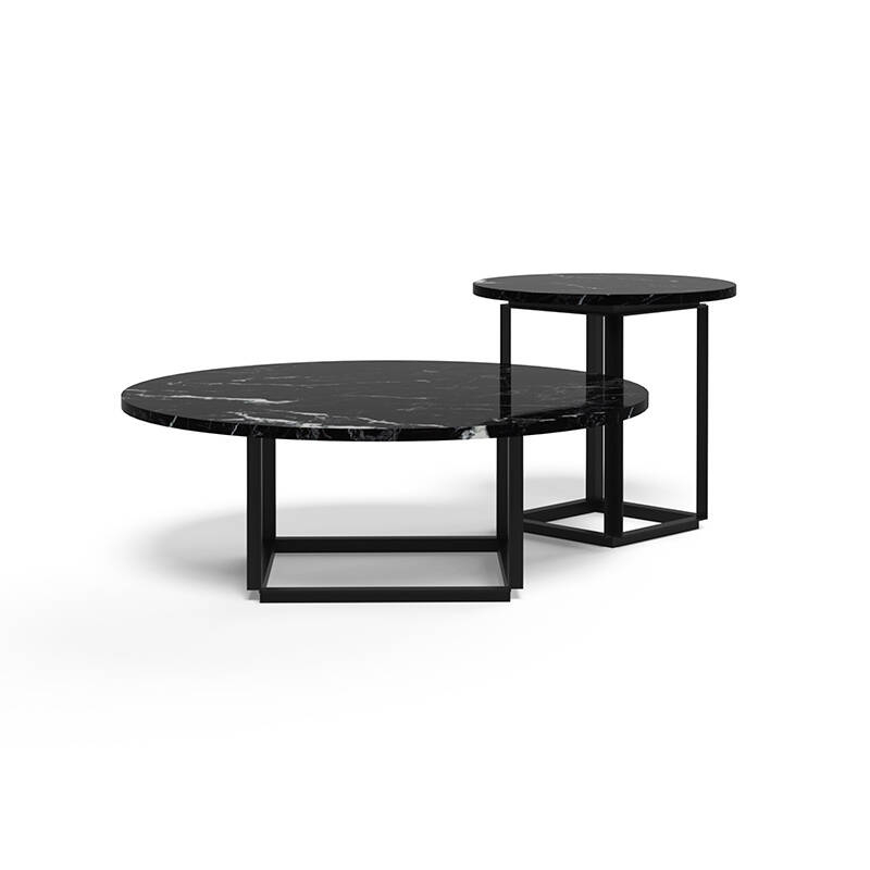Table d'appoint guéridon FLORENCE Ø 50 Marbre Marquina noir/ piètement noir NEW WORKS