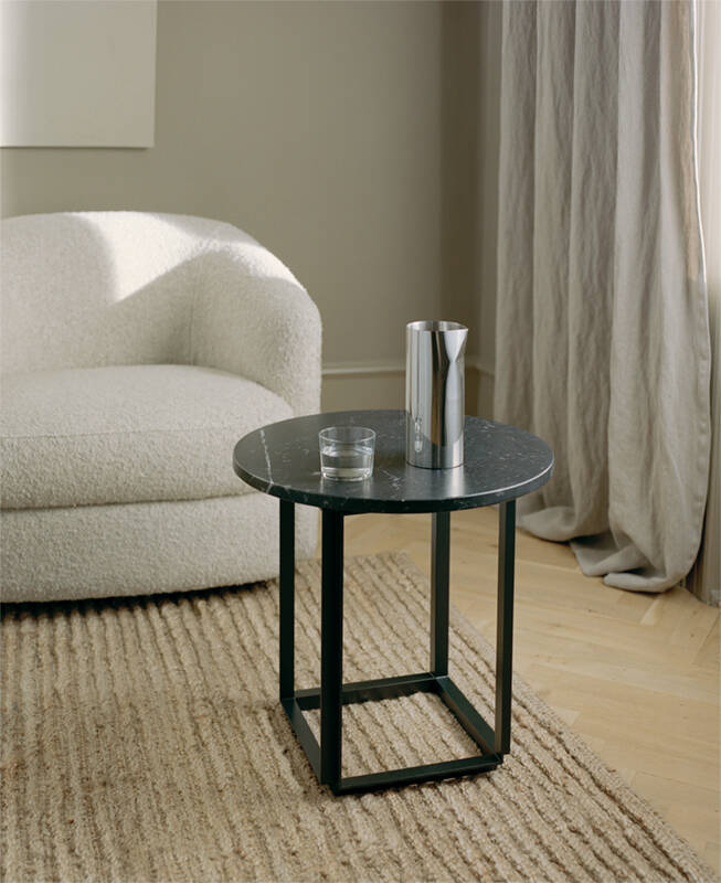 Table d'appoint guéridon FLORENCE Ø 50 Marbre Marquina noir/ piètement noir NEW WORKS