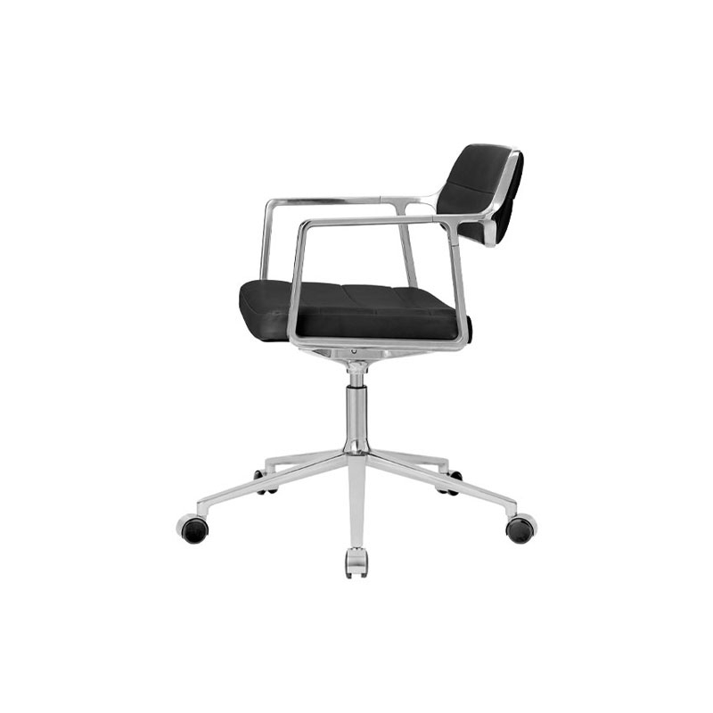 Fauteuil de bureau SWIVEL CHAIR à roulettes Cuir noir / Aluminium poli VIPP