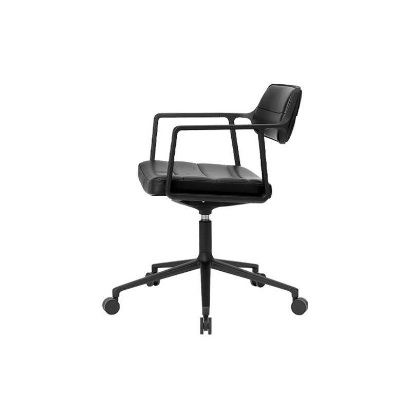 Fauteuil de bureau SWIVEL CHAIR à roulettes Cuir noir / Aluminium peint noir VIPP