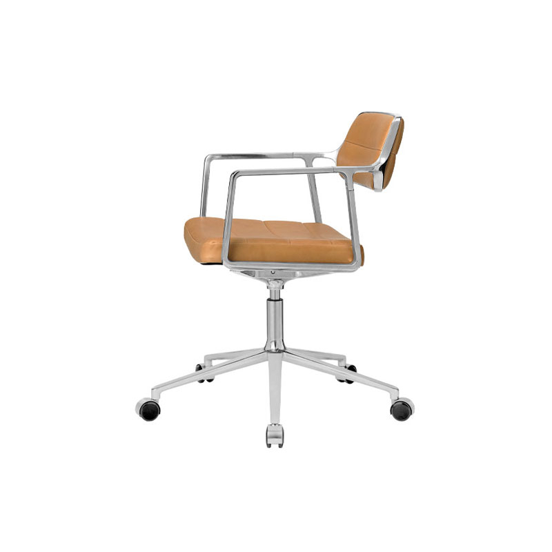 Fauteuil de bureau SWIVEL CHAIR à roulettes Cuir sable / Aluminium poli VIPP