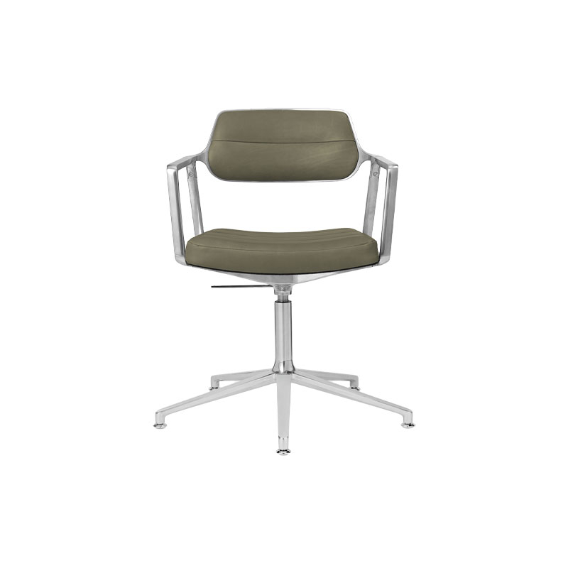 Fauteuil de bureau SWIVEL CHAIR à patins Cuir vert Bosco / Aluminium poli VIPP