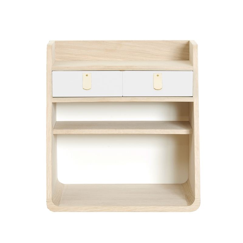 Etagère Rangement mural SUZON Noyer/ tiroirs laiton HARTO