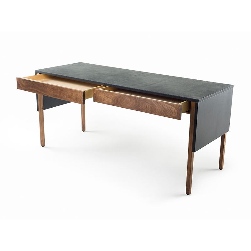 Bureau DRAPE Cuir noir / Noyer Danois huilé DE LA ESPADA