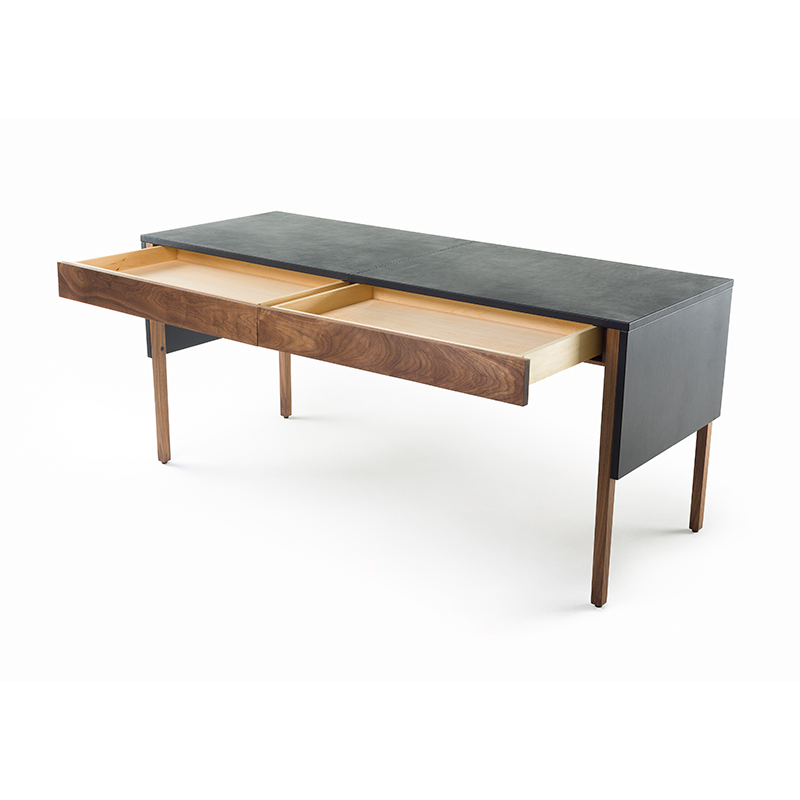 Bureau DRAPE Cuir noir / Noyer Danois huilé DE LA ESPADA