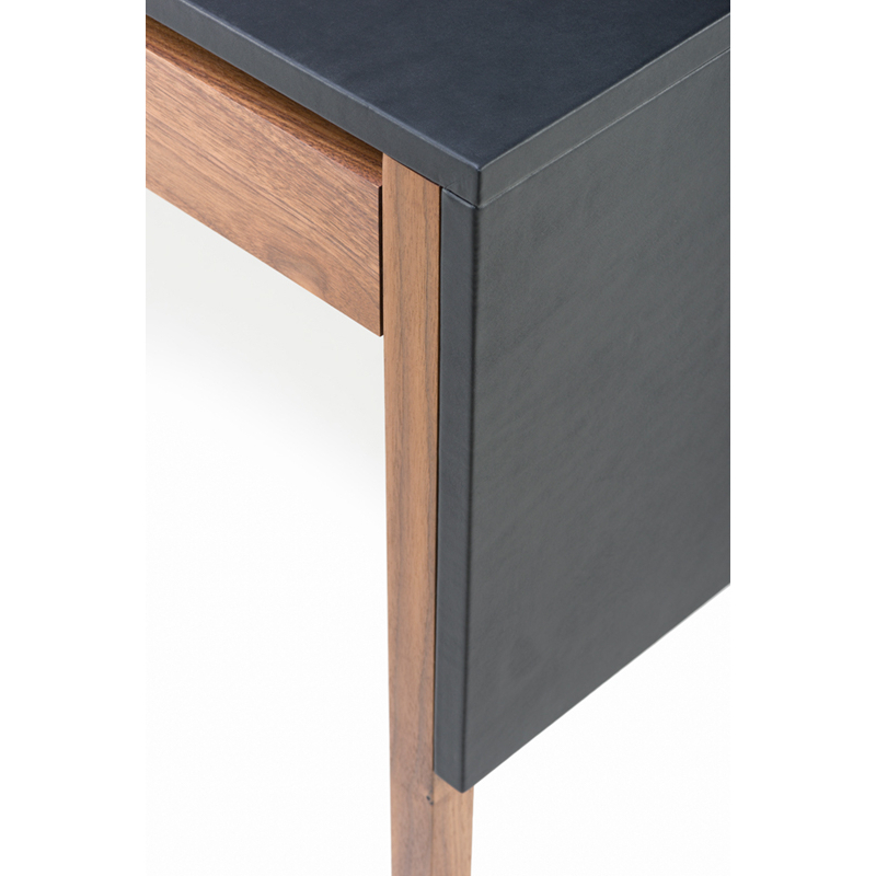 Bureau DRAPE Cuir noir / Noyer Danois huilé DE LA ESPADA