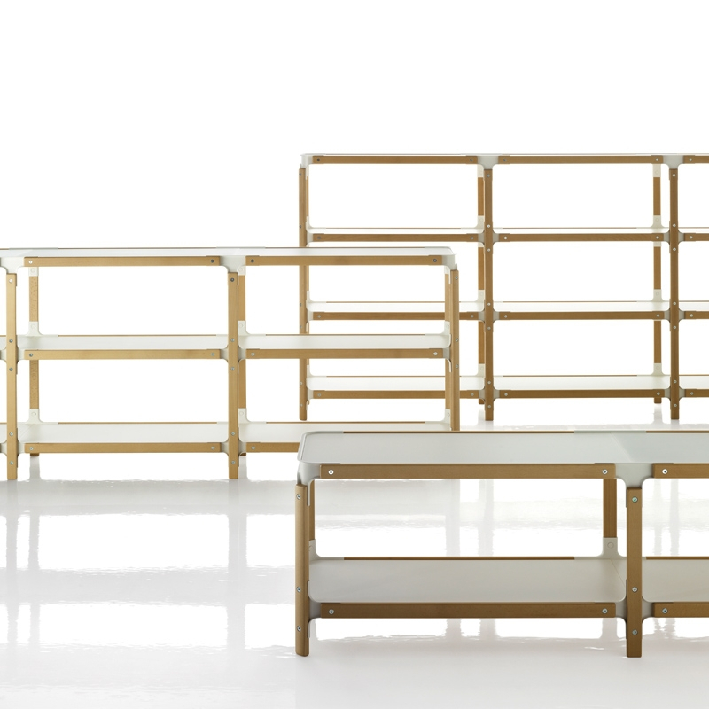 Etagère STEELWOOD SHELVING SYSTEM 4 plateaux 2 modules Blanc, bois MAGIS