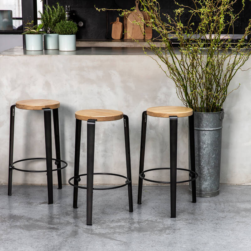 Tabouret haut MI LOU Chêne Noir graphite TIPTOE