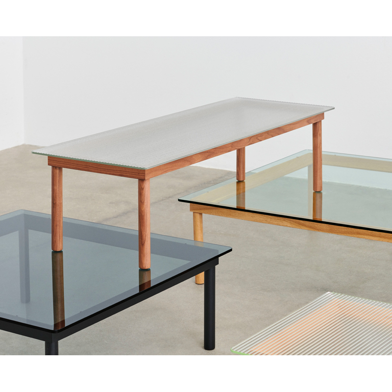 Table basse KOFI 140x50 Noir/ verre cannelé transparent HAY