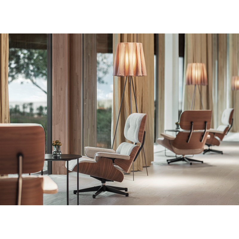 Fauteuil EAMES LOUNGE & OTTOMAN Tissu Nubia 03 / coque cerisier américain VITRA